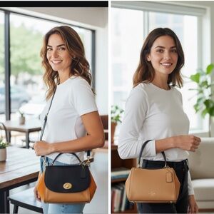 COACH Faye Bag Suede leather Color Sunrise light gold black crossbody top handle